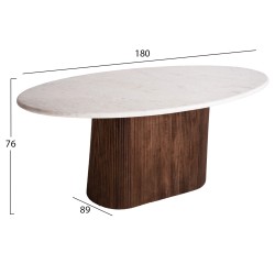 Τραπέζι τραπεζαρίας οβάλ Purger μασίφ Mango - λευκό μάρμαρο 180x90x76Ycm