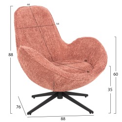 Πολυθρόνα περιστρεφόμενη Brynn ροζ μπουκλέ - μαύρη μεταλλική βάση 86x76x87Ycm