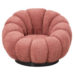 Πολυθρόνα περιστρεφόμενη Grymm ροζ μπουκλέ - μαύρη μεταλλική βάση 90x93x65Ycm