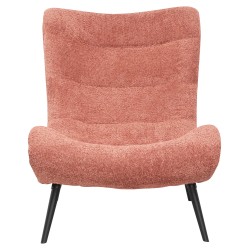 Πολυθρόνα Brym ροζ μπουκλέ ύφασμα - με μαύρα ξύλινα ποδιά διαστάσεων 97x80x100Ycm