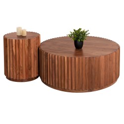 Σετ 2τμχ τραπέζια σαλονιού στρογγυλά Sedge μασίφ ακακία φ90 & φ40cm