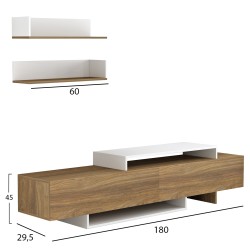Σύνθετο τηλεόρασης Eduardo μελαμίνης σε φυσικό-λευκό διαστάσεων 180x29,5x45Ycm
