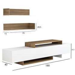 Σύνθετο τηλεόρασης Eduardo μελαμίνης σε λευκό-φυσικό διαστάσεων 180x29,5x45Ycm