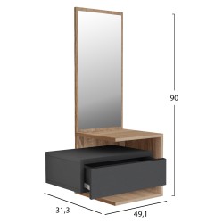 Έπιπλο εισόδου τοίχου με καθρέπτη meara από μελαμίνη σε απόχρωση sonama-γκρι 49, 1x31, 3x90Υcm