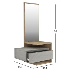 Έπιπλο εισόδου τοίχου με καθρέπτη από μελαμίνη σε φυσικό-γκρι πέτρα διαστάσεων  49, 1x31, 3x90Υcm
