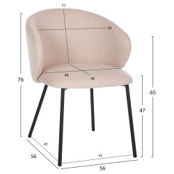 Καρέκλα Isiah σε χρώμα μπεζ ύφασμα και μαύρα μεταλλικά ποδιά 56x56x76Ycm