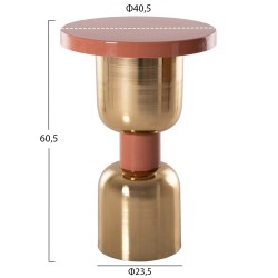 Τραπεζάκι βοηθητικό από μέταλλο σε σομόν - χρυσό χρώμα διαστάσεων Φ40,5x60,5Υcm SURAT 