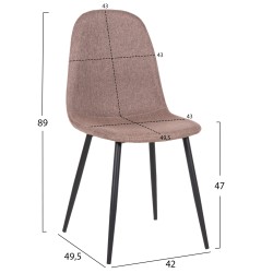 Καρέκλα υφασμάτινη σε σκούρο μπεζ χρώμα με μεταλλικά μαύρα πόδια διαστάσεων 42x49,5x89Υcm LEONARDO
