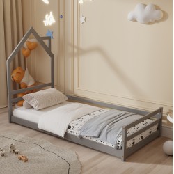 Κρεβάτι παιδικό houser τ. montessori ξύλο πεύκο γκρι- 190x90cm