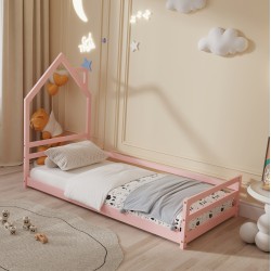 Κρεβάτι παιδικό houser τ. montessori ξύλο πεύκο ροζ- 190x90cm