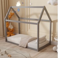 Κρεβάτι παιδικό Pepe τύπου Montessori με ξύλο πεύκο σε χρώμα γκρι διαστάσεων 190x90cm Κρεβάτι παιδικό Pepe τύπου Montessori με ξύλο πεύκο σε χρώμα γκρι διαστάσεων 190x90cm