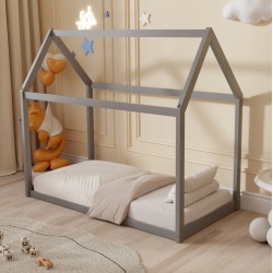 Κρεβάτι παιδικό Pepe τύπου Montessori με ξύλο πεύκο σε χρώμα γκρι διαστάσεων 190x90cm