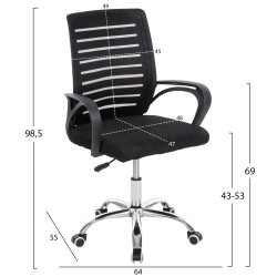 Καρέκλα γραφείου Trail μαύρο mesh - πόδι χρωμίου 64x55x98,5Ycm