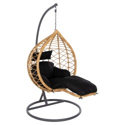 Μονή κρεμαστή φωλιά με υποπόδιο Gracie μπεζ συνθετικό Rattan - γκρι μεταλλικό σκελετός φ104x200Ycm Μονή κρεμαστή φωλιά με υποπόδιο Gracie μπεζ συνθετικό Rattan - γκρι μεταλλικό σκελετός φ104x200Ycm