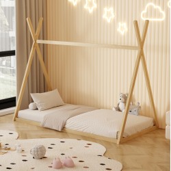 Κρεβάτι παιδικό Munk τύπου Montessori από μασίφ ξύλο πεύκου σε χρώμα φυσικό 190x90cm