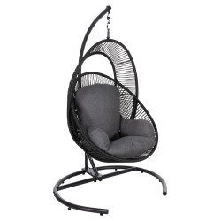 Κρεμαστή φωλιά Ruler μαύρο μέταλλο και συνθετικό Rattan - γκρι μαξιλάρι 120x110x190Υcm Κρεμαστή φωλιά Ruler μαύρο μέταλλο και συνθετικό Rattan - γκρι μαξιλάρι 120x110x190Υcm