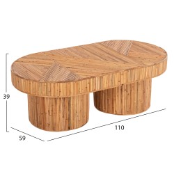 Τραπέζι σαλονιού Gatsby οβάλ top rattan χρώμα φυσικό 110x59x39Ycm