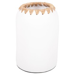 Διακοσμητικό βάζο τερακότα σε λευκό με πλέξη ψάθας στο στόμιο Φ21x32cm