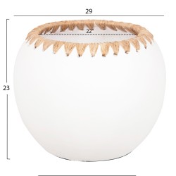 Διακοσμητικό βάζο τερακότα σε λευκό με πλέξη ψάθας στο στόμιο Φ29x23hcm