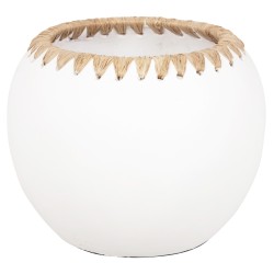 Διακοσμητικό βάζο τερακότα σε λευκό με πλέξη ψάθας στο στόμιο Φ29x23hcm