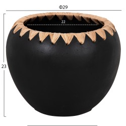 Διακοσμητικό βάζο τερακότα σε μαύρο με πλέξη ψάθας στο στόμιο Φ29x23hcm