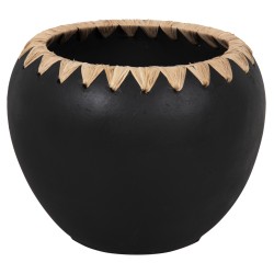 Διακοσμητικό βάζο τερακότα σε μαύρο με πλέξη ψάθας στο στόμιο Φ29x23hcm