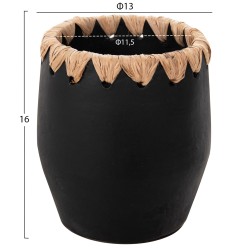 Διακοσμητικό βάζο τερακότα σε μαύρο με πλέξη ψάθας στο στόμιο Φ13x16hcm