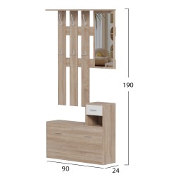 Έπιπλο εισόδου μελαμίνης gorn με καθρέφτη σε απόχρωση σόναμα-λευκό 90x24x190Υcm