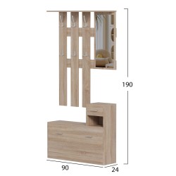 Έπιπλο εισόδου μελαμίνης με καθρέφτη gorn σε απόχρωση σοναμα διαστάσεων 90x24x190Υcm