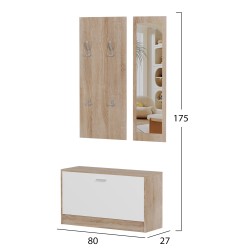 Σετ εισόδου με καθρέφτη Vern μελαμίνης σε απόχρωση Sonama - λευκό διαστάσεων 80x27x175Υcm