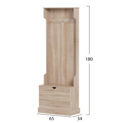 Έπιπλο εισόδου kaylor mdf  με κρεμαστρες και αποθηκευτικό χώρο σε απόχρωση  σοναμα διαστάσεων 65x34x180Υcm