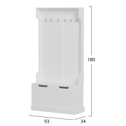 Έπιπλο εισόδου mdf kaylor με κρεμαστρες και αποθηκευτικό χώρο σε λευκό χρώμα διαστάσεων 93x34x180Ycm