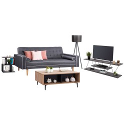 Σετ φοιτητικό σαλόνι 5 τμχ καναπέ-κρεβάτι, τραπέζι σαλονιού, βοηθητικό τραπέζι, έπιπλο τηλεόρασης, φωτιστικό δαπέδου