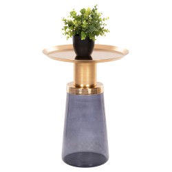 Βοηθητικό τραπεζάκι Ballin μπλε γυαλί - χρυσό μέταλλο φ37,5x49,5Ycm