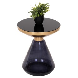 Βοηθητικό τραπεζάκι Demmy μαύρο & μωβ γυαλί - χρυσό μέταλλο φ41x48Ycm