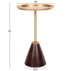 Βοηθητικό τραπεζάκι Kappur ξύλο Μango σε καρυδί - μέταλλο χρυσό φ38x62Ycm