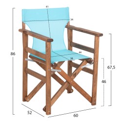 Πτυσσόμενη καρέκλα σκηνοθέτη διαστάσεων 60x51x86cm γαλάζια με σκελετό σε καρυδί χρώμα ΝΑΞΟΣ