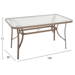 Τραπέζι Bruno σαμπανί μεταλλικό με γυάλινη επιφάνεια 140x80x71Υcm