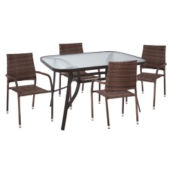 Σετ τραπεζαρίας εξωτερικού χώρου 5 τμχ morner καφέ μέταλλο & wicker Σετ τραπεζαρίας εξωτερικού χώρου 5 τμχ morner καφέ μέταλλο & wicker