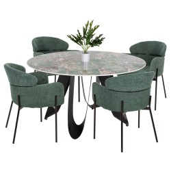 Σετ τραπέζιας 5 τεμάχια Zod στρόγγυλο με κεραμική επιφάνεια και πολυθρόνες σε χρώμα πετρόλ 