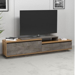 Έπιπλο τηλεόρασης leis από μελαμίνη σε φυσικό ξύλου & όψη γκρι μάρμαρο διαστάσεων 180x35x42Υcm