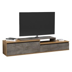 Έπιπλο τηλεόρασης leis από μελαμίνη σε φυσικό ξύλου & όψη γκρι μάρμαρο διαστάσεων 180x35x42Υcm