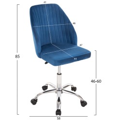 Καρέκλα γραφείου Ηollis μπλε βελούδο με μεταλλικό πόδι διαστάσεων 58x58x85Υcm 