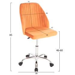 Καρέκλα γραφείου Ηollis πορτοκαλί βελούδο με μεταλλικό πόδι διαστάσεων 58x58x85Υcm 