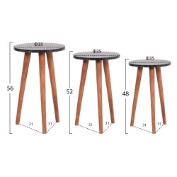 Σετ τραπέζι σαλονιού & 3 βοηθητικά τραπέζια Vital μελαμίνης μαύρο μάρμαρο - καρυδί πόδια