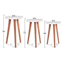 Σετ τραπέζι σαλονιού & 3 βοηθητικά τραπέζια Vital μελαμίνης λευκό μάρμαρο - καρυδί πόδια