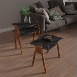 Σετ 3 τμχ βοηθητικά τραπεζάκια Essent μελαμίνη σε καρυδί - μαύρο μάρμαρο 45x35x40Ycm