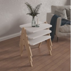 Σετ 3 βοηθητικά τραπεζάκια σε απόχρωση sonama - λευκή από μελαμίνη διαστάσεων 40x30x40Υcm REACHER