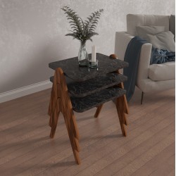 Σετ 3 βοηθητικά τραπεζάκια σε απόχρωση καρυδί - μαύρη από μελαμίνη διαστάσεων 40x30x40Υcm REACHER