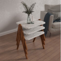 Σετ 3 βοηθητικά τραπεζάκια σε απόχρωση καρυδί - λευκή από μελαμίνη διαστάσεων 40x30x40Υcm REACHER